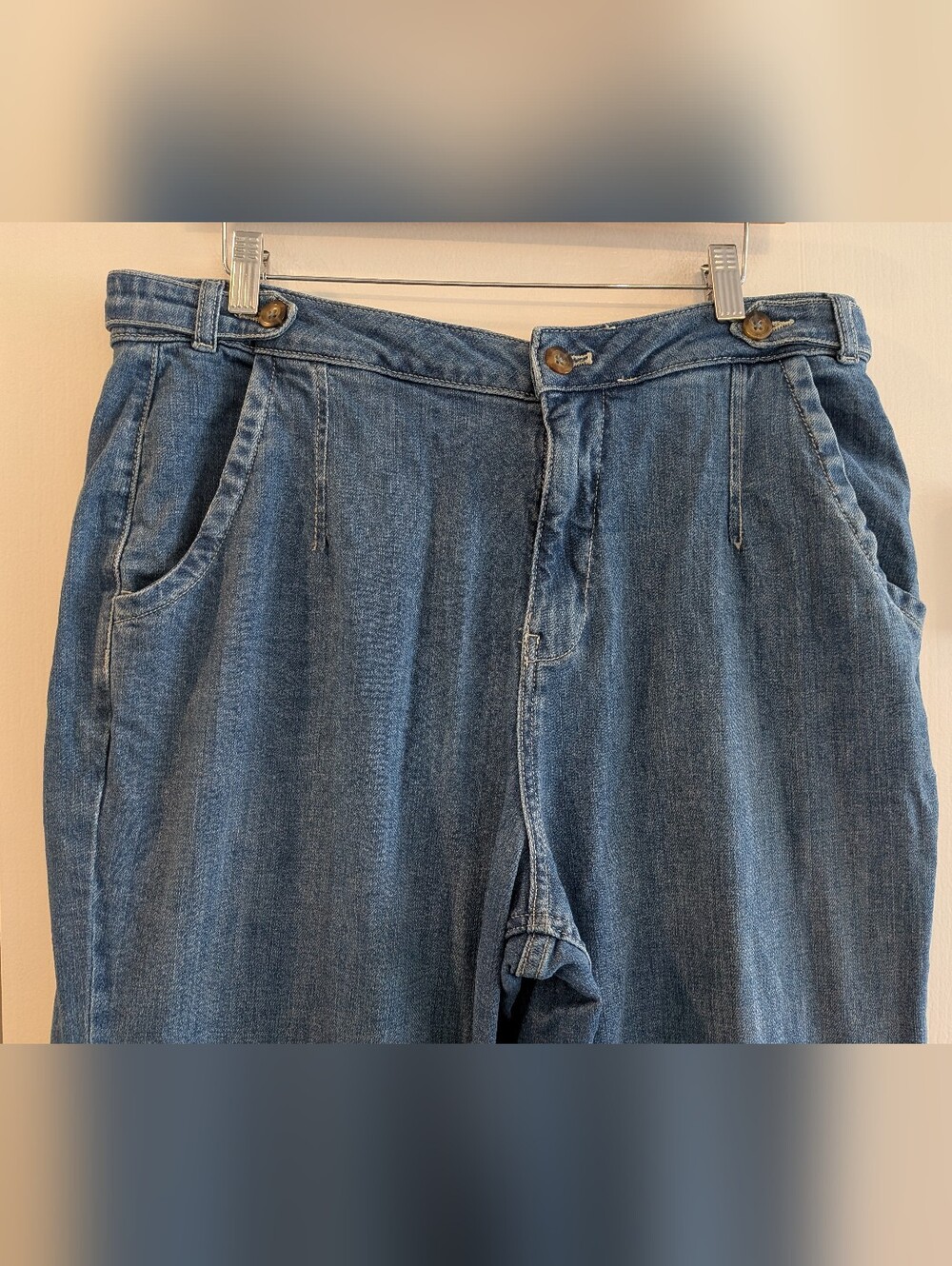 Anthropologie Pilcro Tower Flare Mid-Rise Jeans Denim Blue Wide Leg Size 34 - Picture 4 of 13